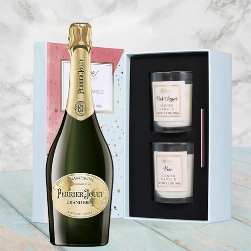 Perrier Jouet Grand Brut Champagne 75cl With Love Body & Earth 2 Scented Candle Gift Box